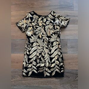 Maeve Short Sleeve Sheer Embellished Mini Dress